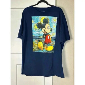 Disney Mickey Mouse Starry Night T-Shirt Blue Short Sleeve Size 2XL